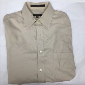 DONNA KARAN Signature Tan Long Sleeve Button Down Shirt size 16 32/33 EUC